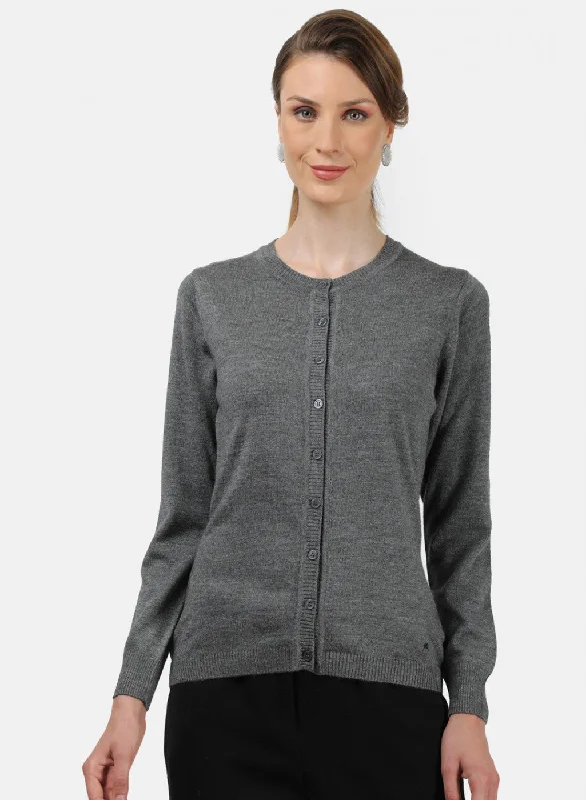 Elegant Hooded Cashmere SweatersWomen Grey Solid Cardigan