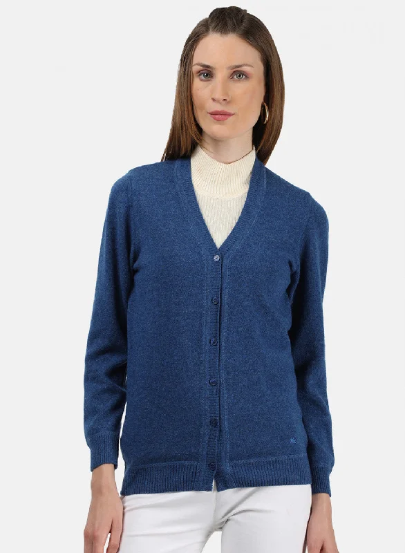 Cardigan SweatersWomen Blue Solid Cardigan