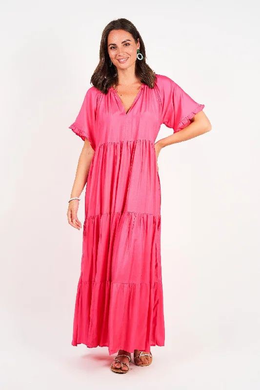 women's wedding guest dressesNaudic - LV7047 Amisha Short Sleeve Maxi Dress