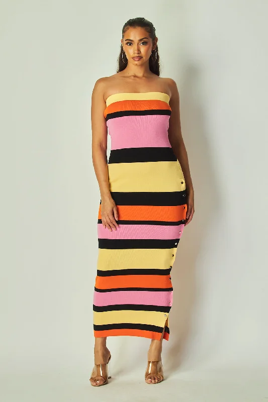 women's velvet dressesSylvia Multicolor Stripe Maxi Dres