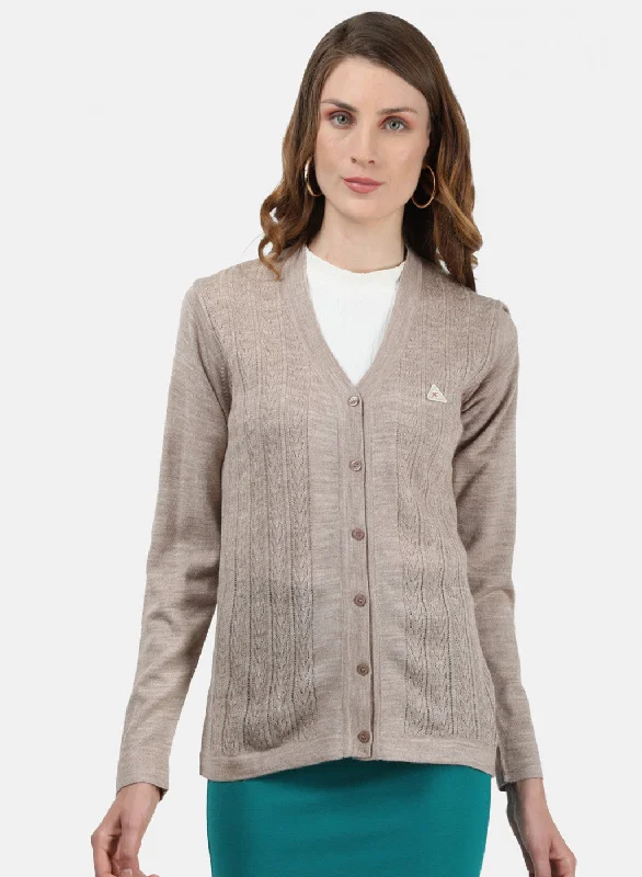 Hooded Cashmere SweatersWomen Beige Self Cardigan