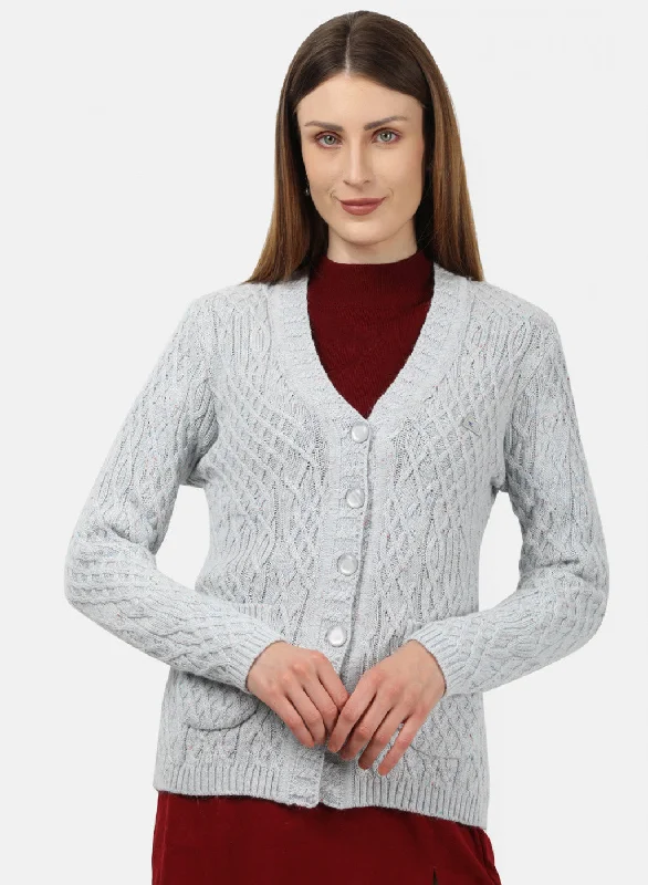 Fashionable SweatersWomen Light Grey Self Design Cardigan