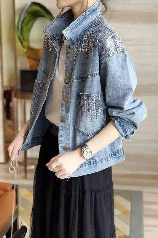 Sequin-Spliced Denim Jacket