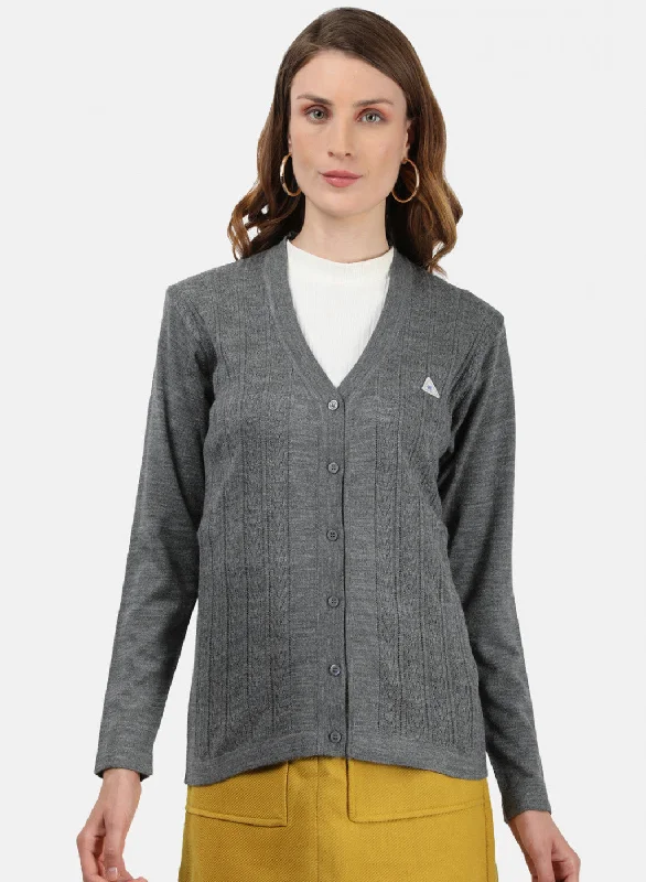 Pullover Chunky SweatersWomen Grey Self Cardigan