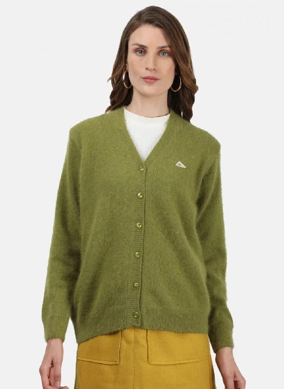 Discounted High-Quality Wool SweatersWomen Olive Solid Cardigan