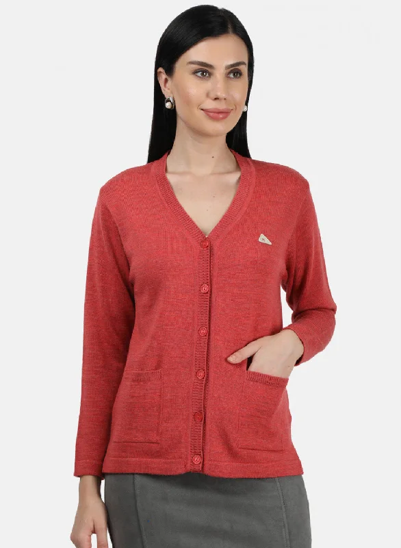 Crewneck SweatersWomen Light Red Solid Cardigan