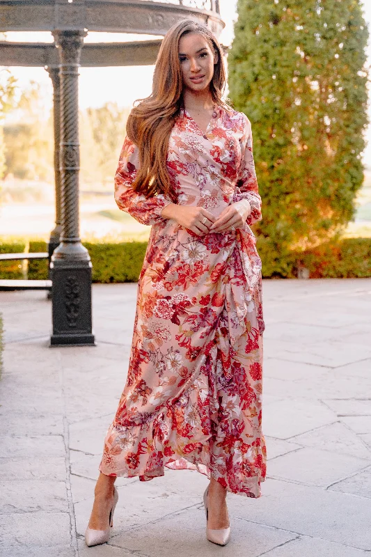 Melanee Red Floral Wrap Dress- DM Exclusive - Nursing Friendly - Maternity Friendly