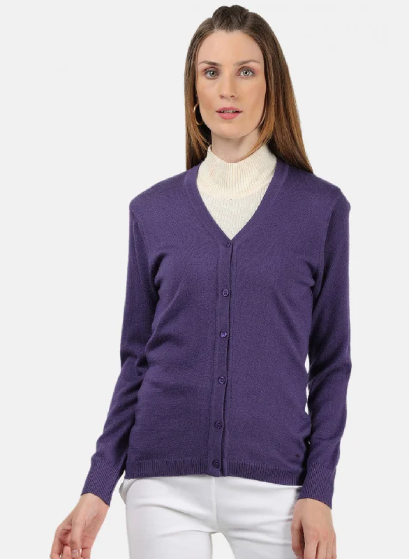 Embellished SweatersWomen Purple Solid Cardigan