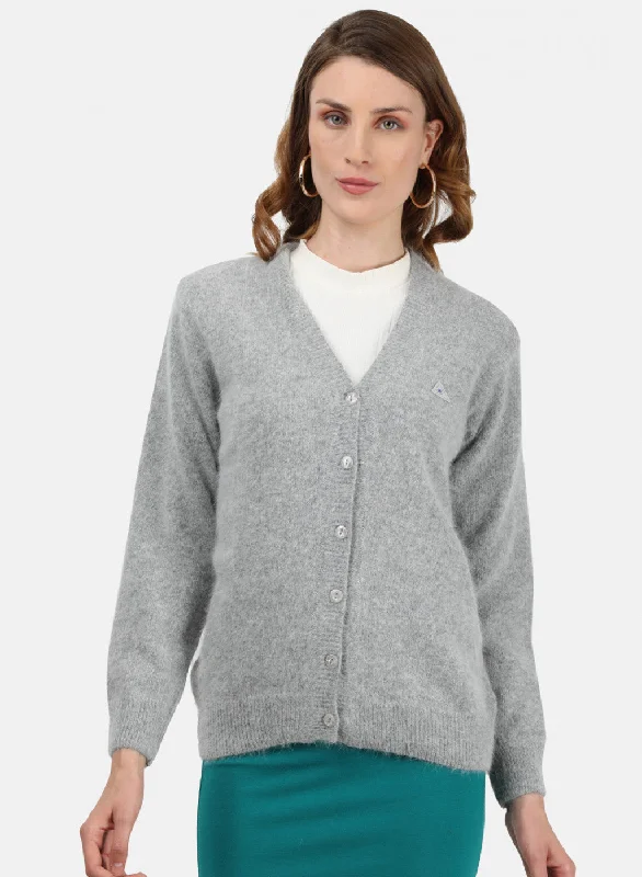 Colorful Comfortable Casual SweatersWomen Grey Solid Cardigan