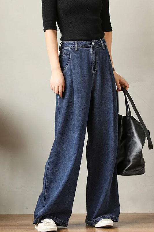 Plunging Neckline DressTuck-In Denim Maxi Wide Pants