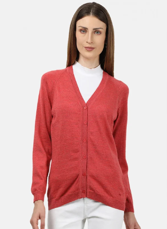 Stylish SweatersWomen Light Red Solid Cardigan