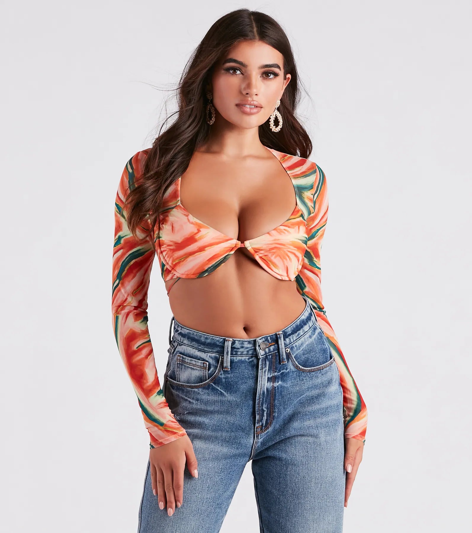 women's tops for those who love to shop for unique findsBold Allure Watercolor Print Bra Top