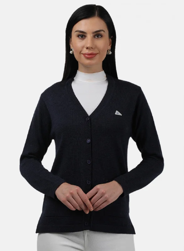 Fitted SweatersWomen Navy Blue Solid Cardigan