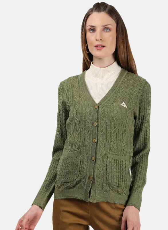 Chunky Men's SweatersWomen Olive Self Cardigan