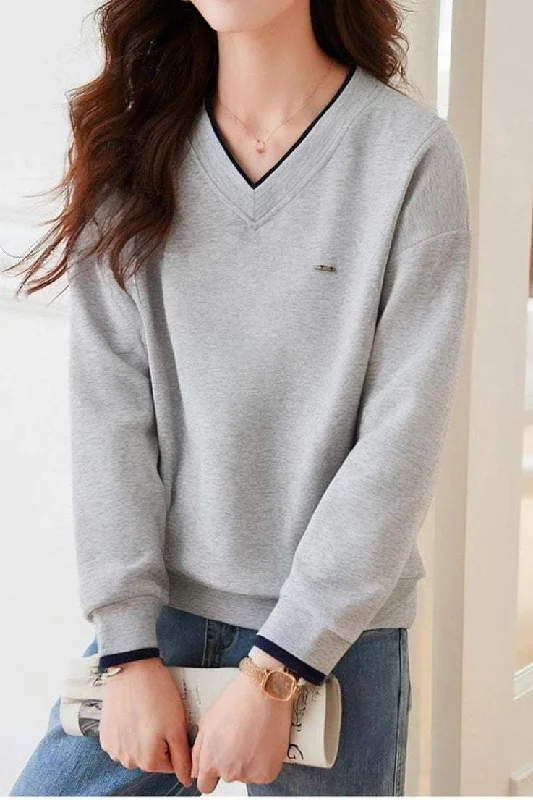 women's tops for gala dinnersSimple and Comfortable Long Sleeve V-Neck Sweatshirt