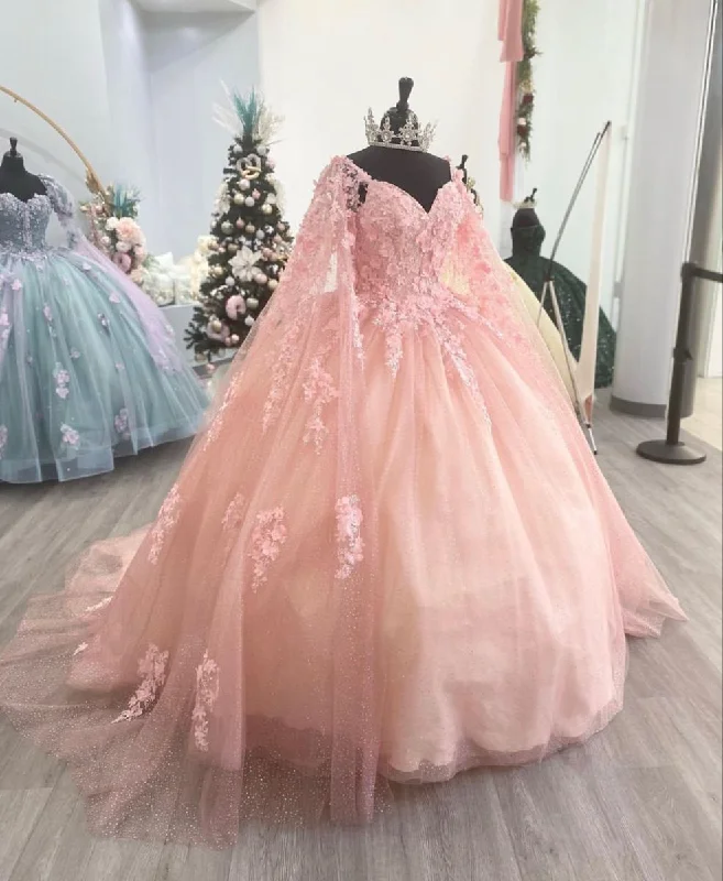 women's mother of the bride dressesPink Tulle Lace Ball Gown,Pink Sweet 16 Dress,Pink Princess Dress Y2339