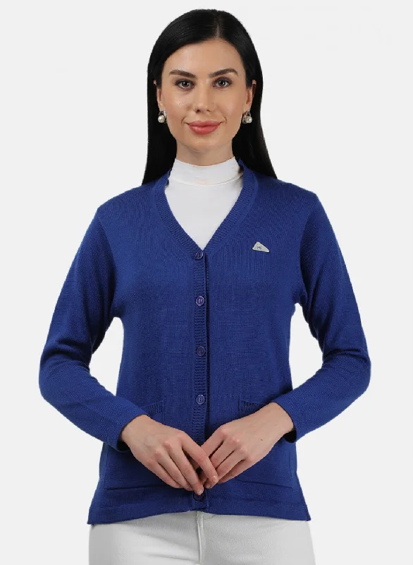 Plus-Size Quick-Dry Soft Knitted SweatersWomen Blue Solid Cardigan