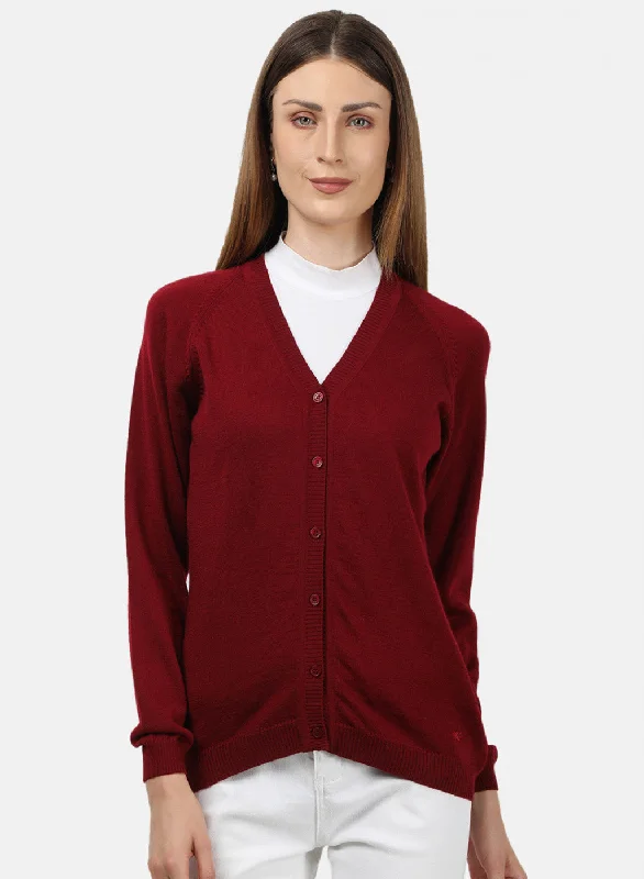 Luxurious SweatersWomen Maroon Solid Cardigan