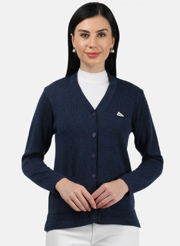 Fashionable SweatersWomen Navy Blue Solid Cardigan