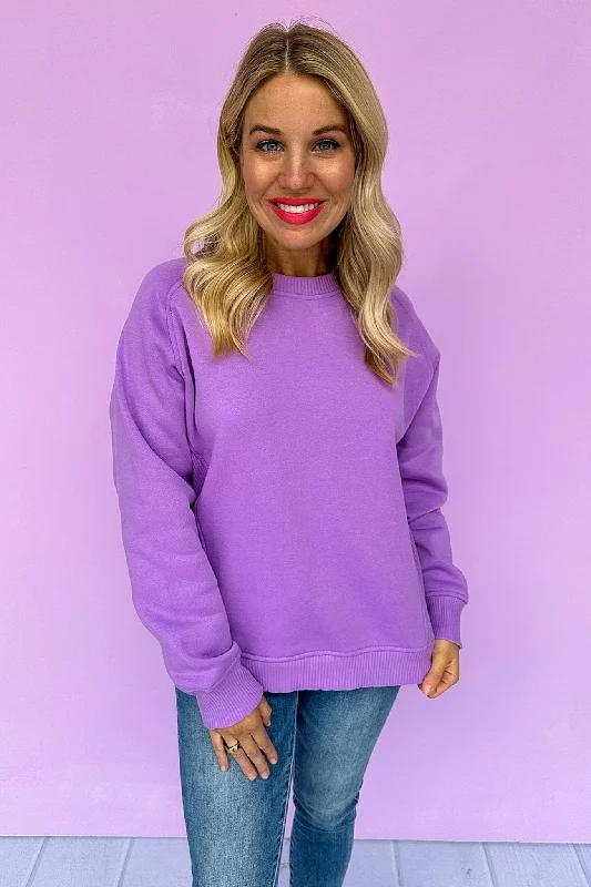 affordable women's topsHot Pink Deal- Fleece Lined Side Ribbed Sweatshirt in Lavender