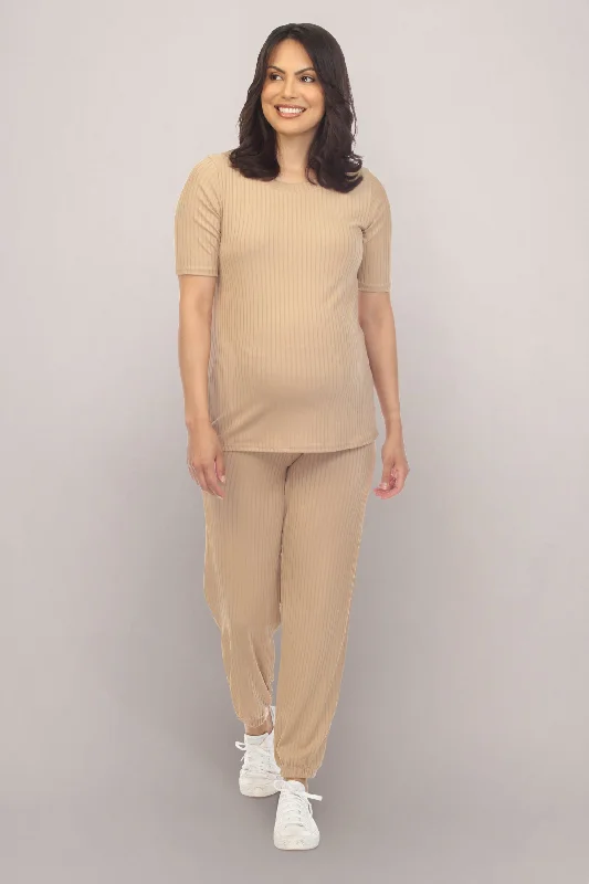 Beige Comfort Two-Piece Maternity Set