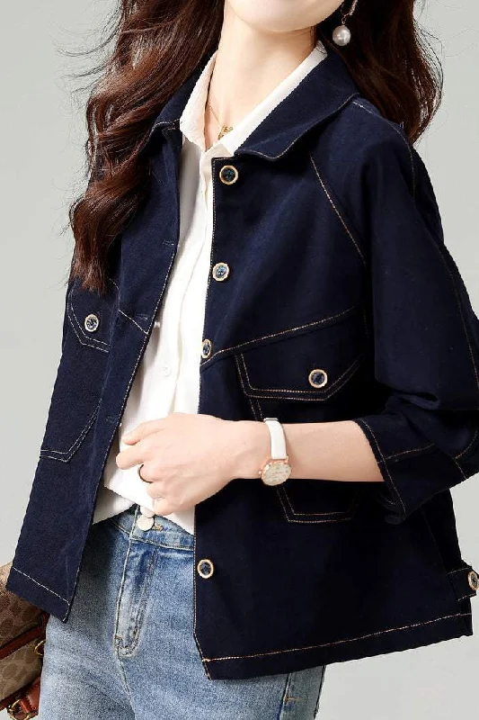 Fashionable Folded Collar Denim Jacket