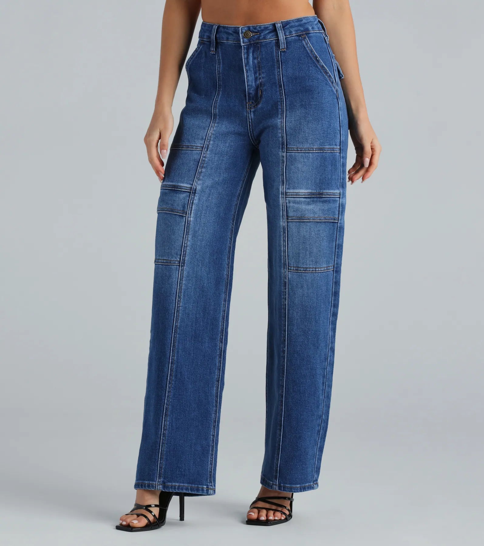 women's cropped denim jeansTrish Mid-Rise Cargo Wide-Leg Jeans By Windsor Denim