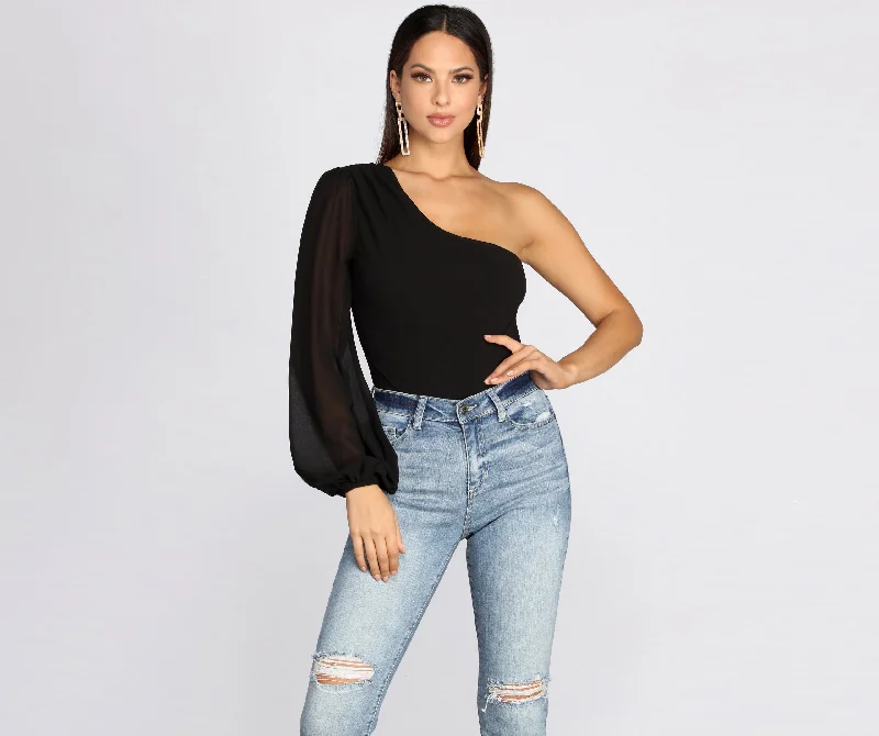 women's tops with ruffled hemsA Touch Of Chic Bodysuit