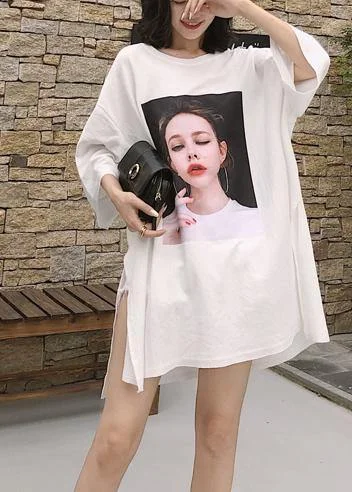 cozy women's tops for fall and winterBeautiful side open cotton box top Fabrics white shirts summer