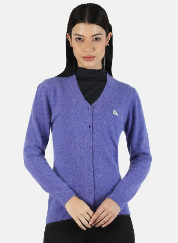 High-Quality Wool SweatersWomen Purple Solid Cardigan