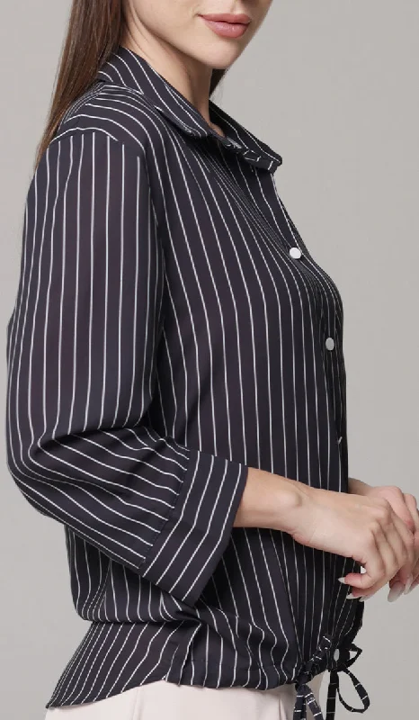 women's tops for those who want to create stylish and put-together outfits without spending a fortuneParvin Pinstripe Button-down Shirt - Black - Final Sale