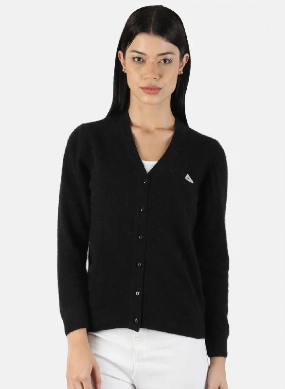 Quick-Dry Wool SweatersWomen Black Solid Cardigan