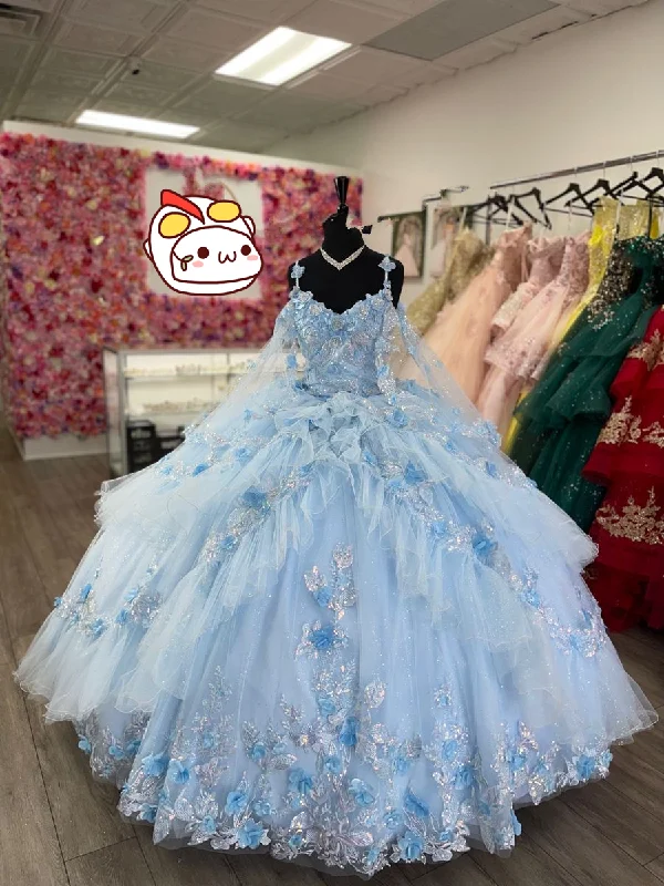 Velveteen DressBaby Blue Tulle Appliques Quinceanera Dress,Baby Blue Ball Gown,Sweet 16 Dress ,Y2426