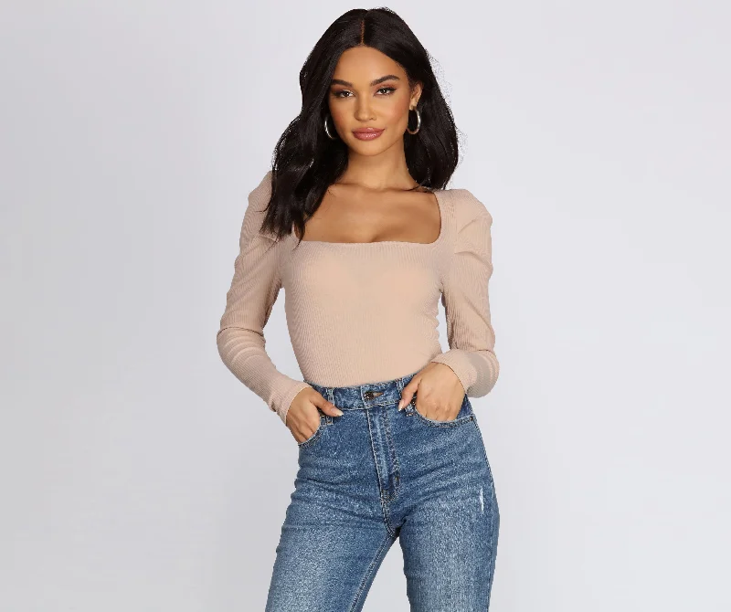 women's tops for those who prefer classic over trendy stylesPleated Puff Sleeve Bodysuit