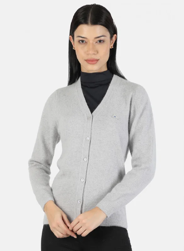 Flannel-Lined SweatersWomen Grey Melange Solid Cardigan