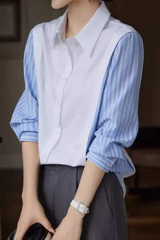 satin women's topsLayered Look Striped Sleeve Casual Shirt