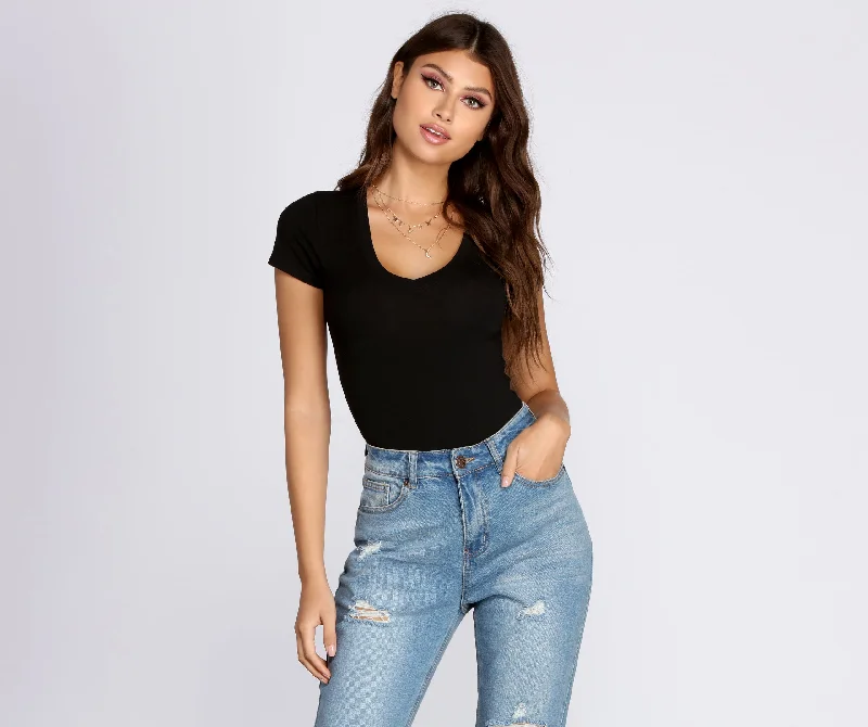 women's tops with unique designsSimple Style V-Neck Bodysuit