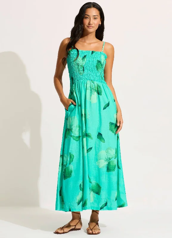 women's bow dressesSecret Garden Shirred Maxi Dress - Jade