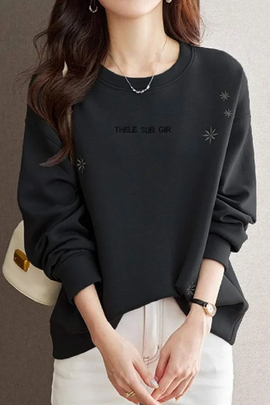 women's tops for date nightsSimple Round Neck Logo Embroidered Sweatshirt