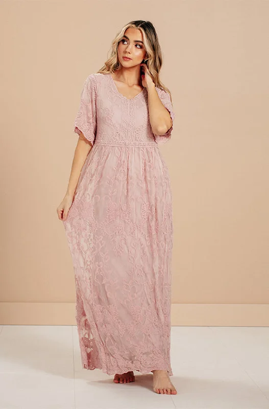 Aspen Silver Pink Lace Dress - DM Exclusive- Maternity Friendly - FINAL SALE