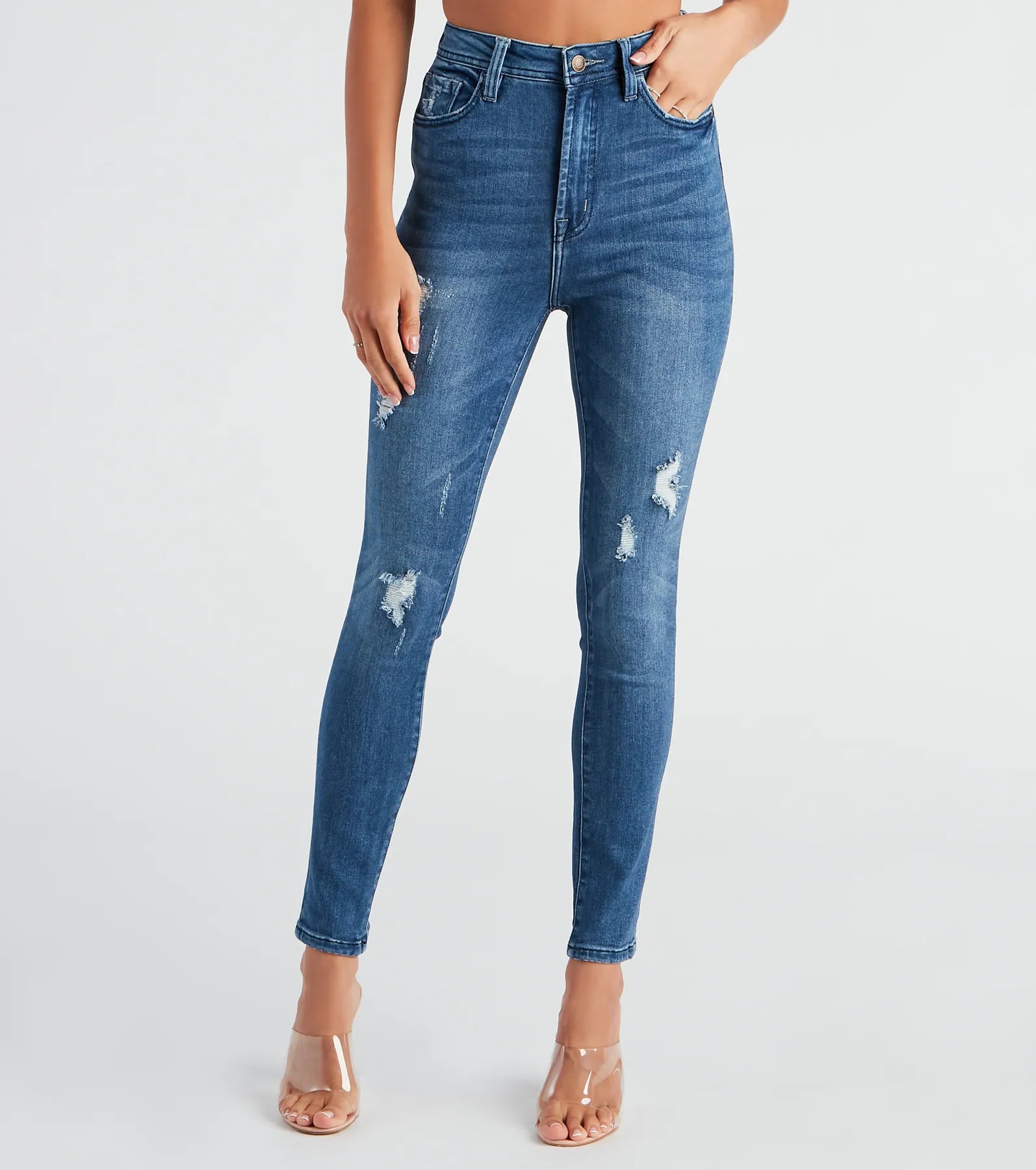 women's denim jeans with leather back pocketsTaylor High Rise Distressed Skinny Jeans By Windsor Denim