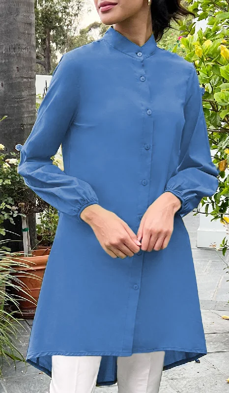 women's tops for those who want to add a personal touch to their wardrobe with unique and one-of-a-kind piecesPanar Long Light Cotton Everyday Buttondown Shirt - Royal Blue - FINAL SALE