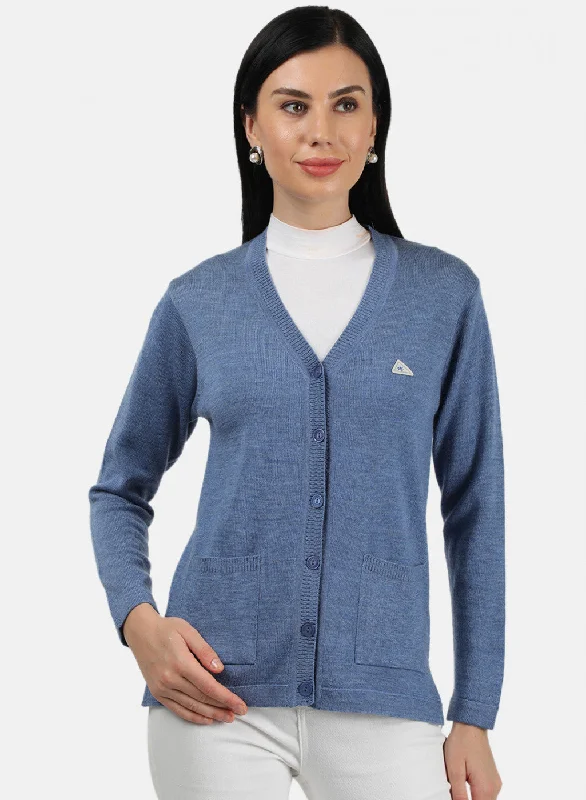 Flannel SweatersWomen Blue Solid Cardigan