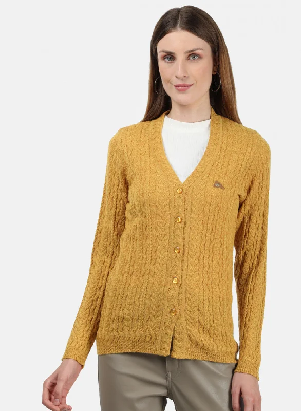 Retro Crewneck SweatersWomen Yellow Self Cardigan