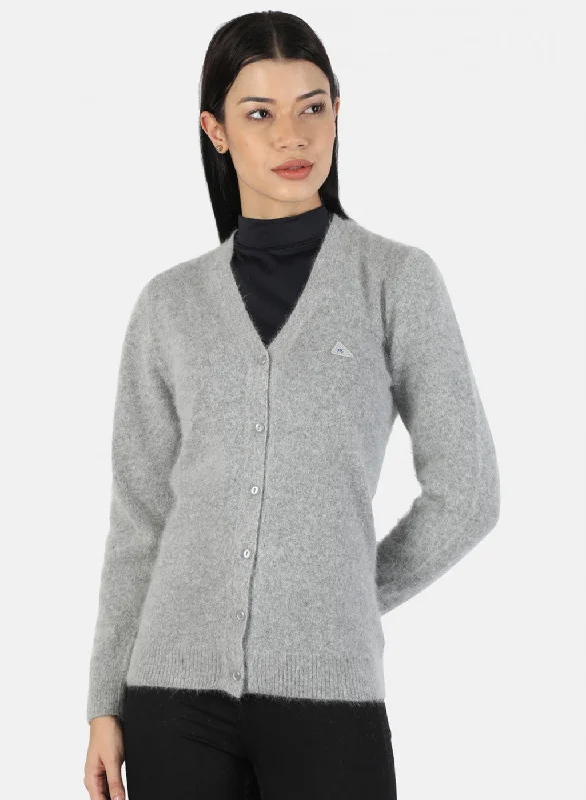 Stylish Flannel SweatersWomen Grey Solid Cardigan