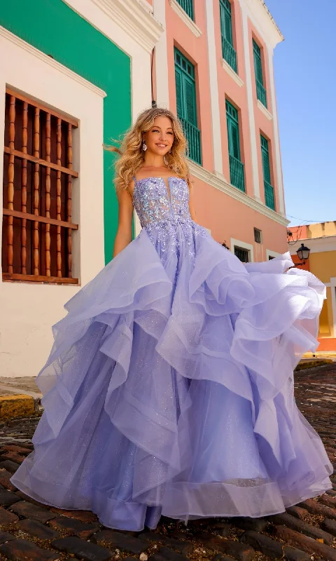 Cut-Out DressLace-Up Long Tiered Prom Ball Gown H1351