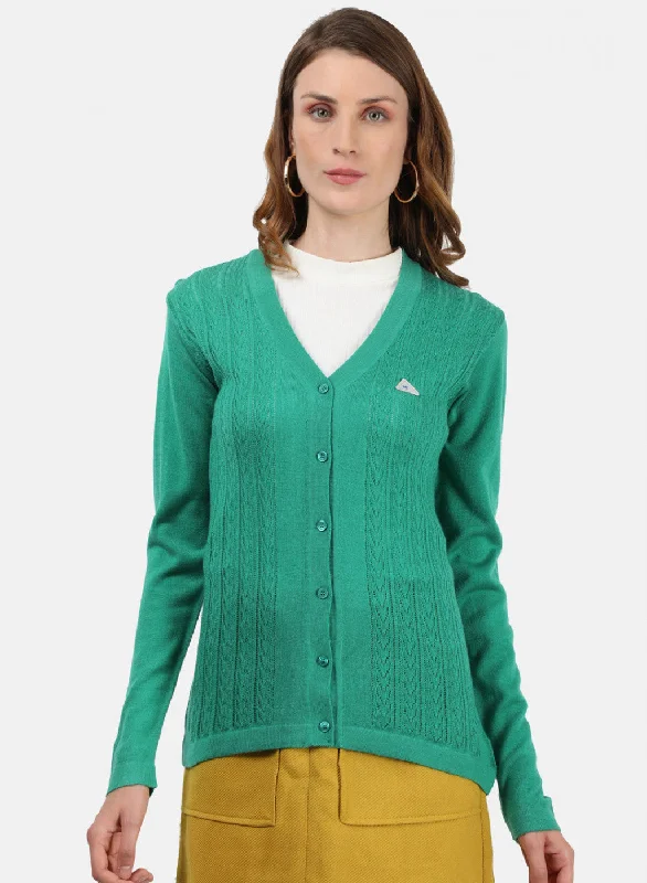 Patterned Cashmere SweatersWomen Green Self Cardigan