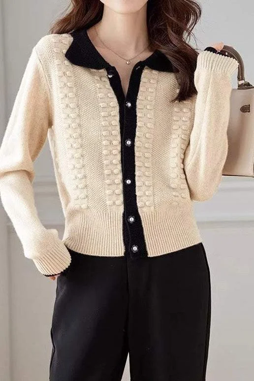 women's tops for casual FridaysShirt Collar Jacquard Knit Cardigan - 2 Colors Available