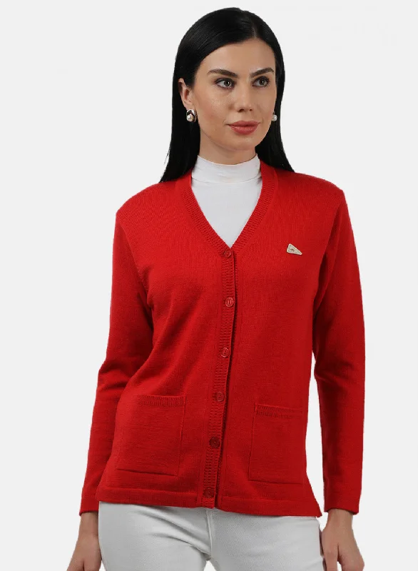 Designer SweatersWomen Red Solid Cardigan