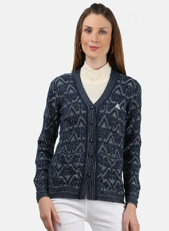 Flannel-Lined SweatersWomen Blue Self Cardigan